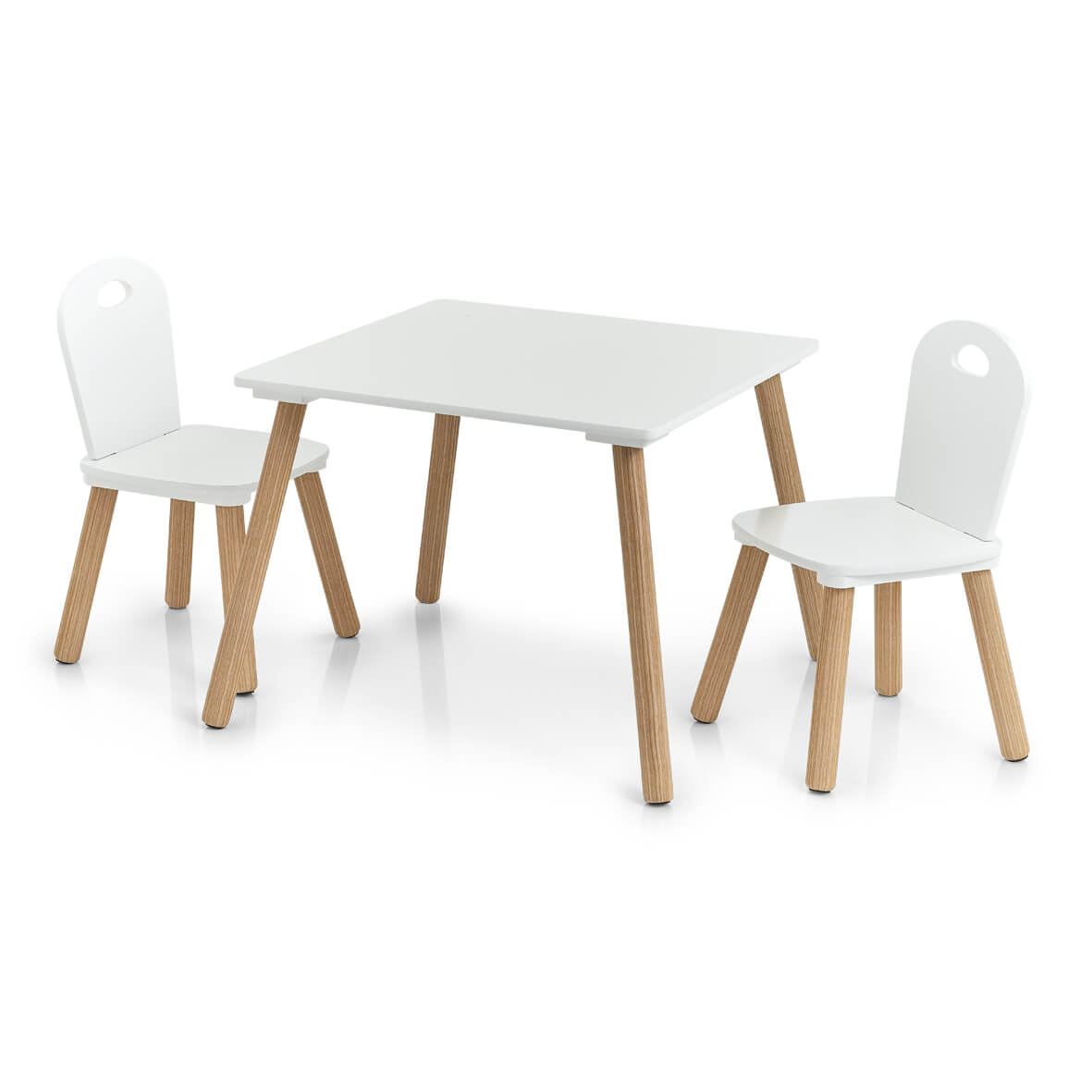 Set masuta cu 2 scaune „Scandi”, 3 piese, MDF/pin, alb/natur