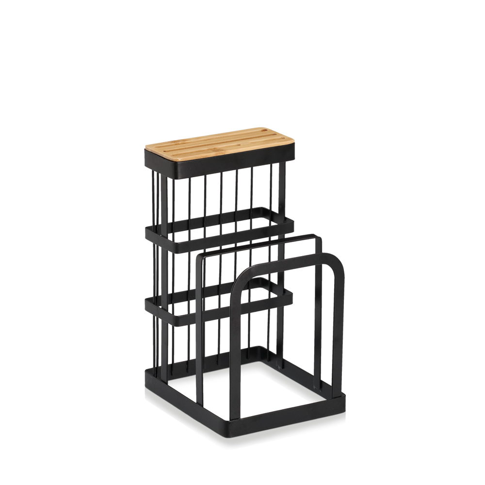 Bloc cuțite cu suport tocător, metal/bambus