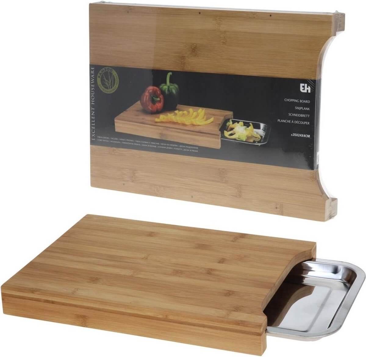 Tocator din lemn si tava inox 35x25x4cm, EH