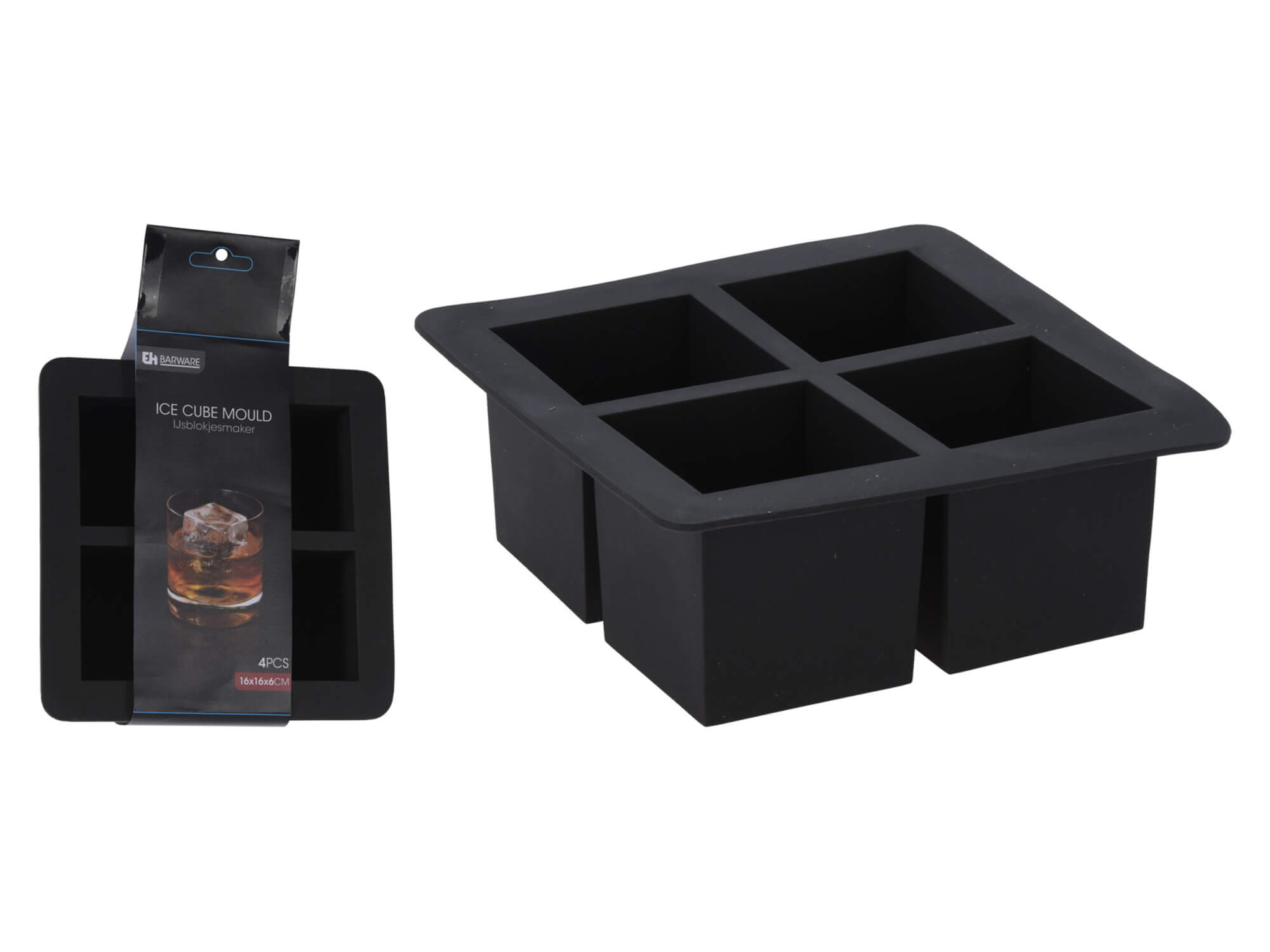 Forma pentru gheata, 4cuburi, 16x16x6cm, neagra