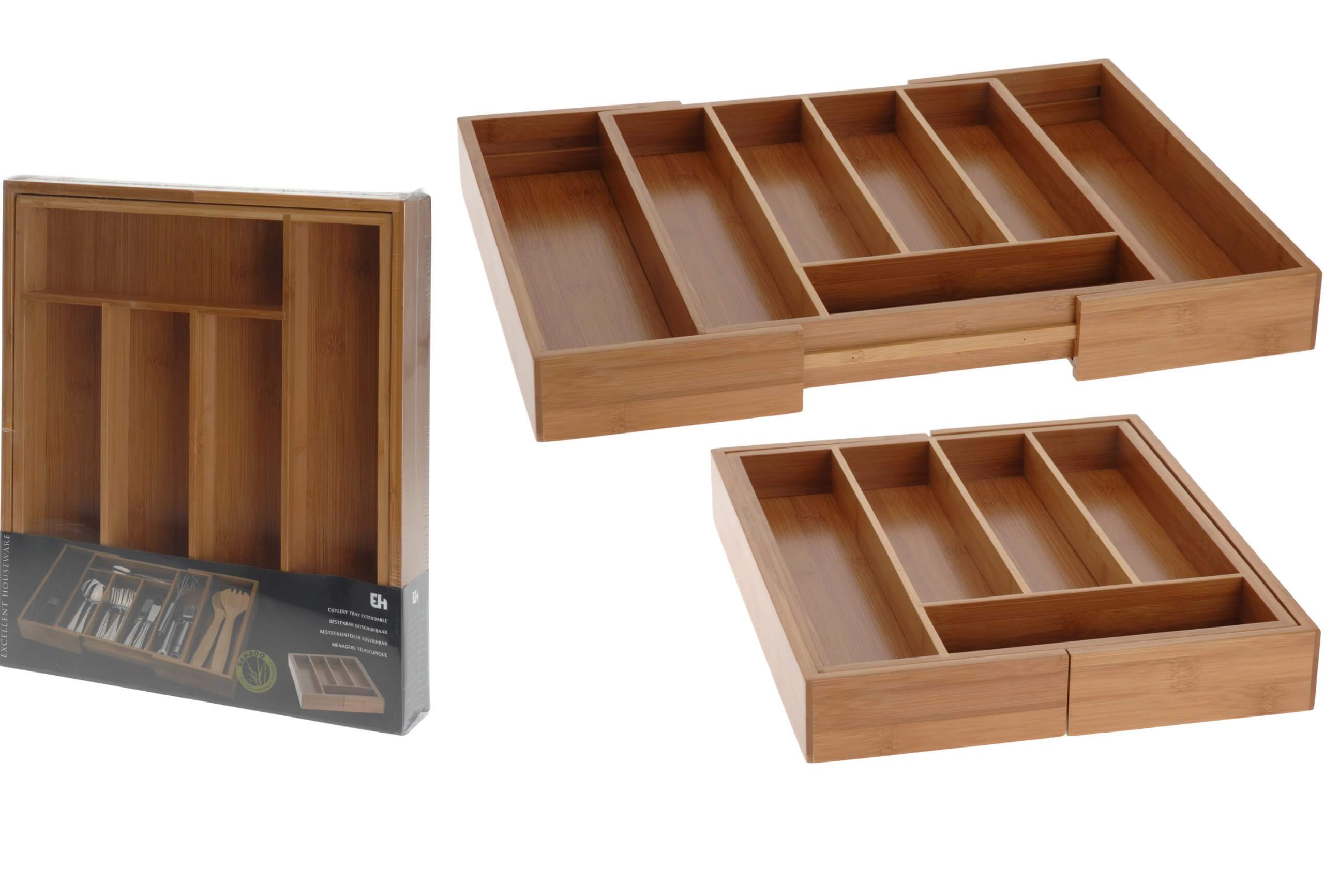 Tava pentru tacamuri, extensibil, 34×28-45cm, bambus