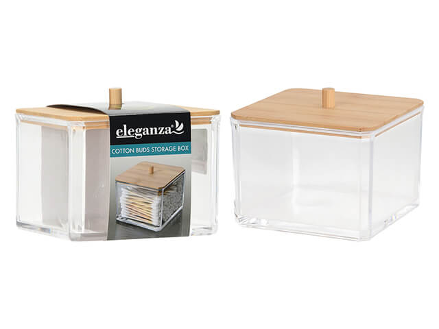 Organizator betisoare de urechi 9x9x8cm, plastic, bambus