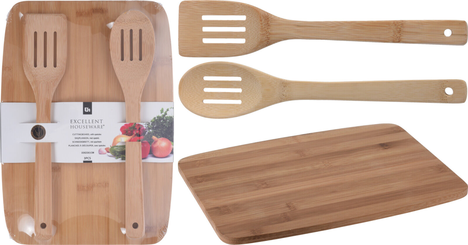 Set tocator si 2 spatule, bambus, 33x23cm