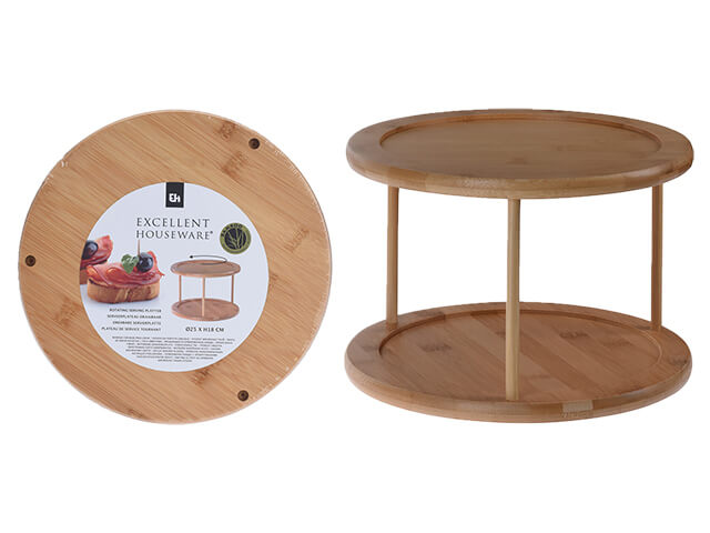 Tava rotativa, 2 nivele D25cm, H17.5cm, bambus, EH