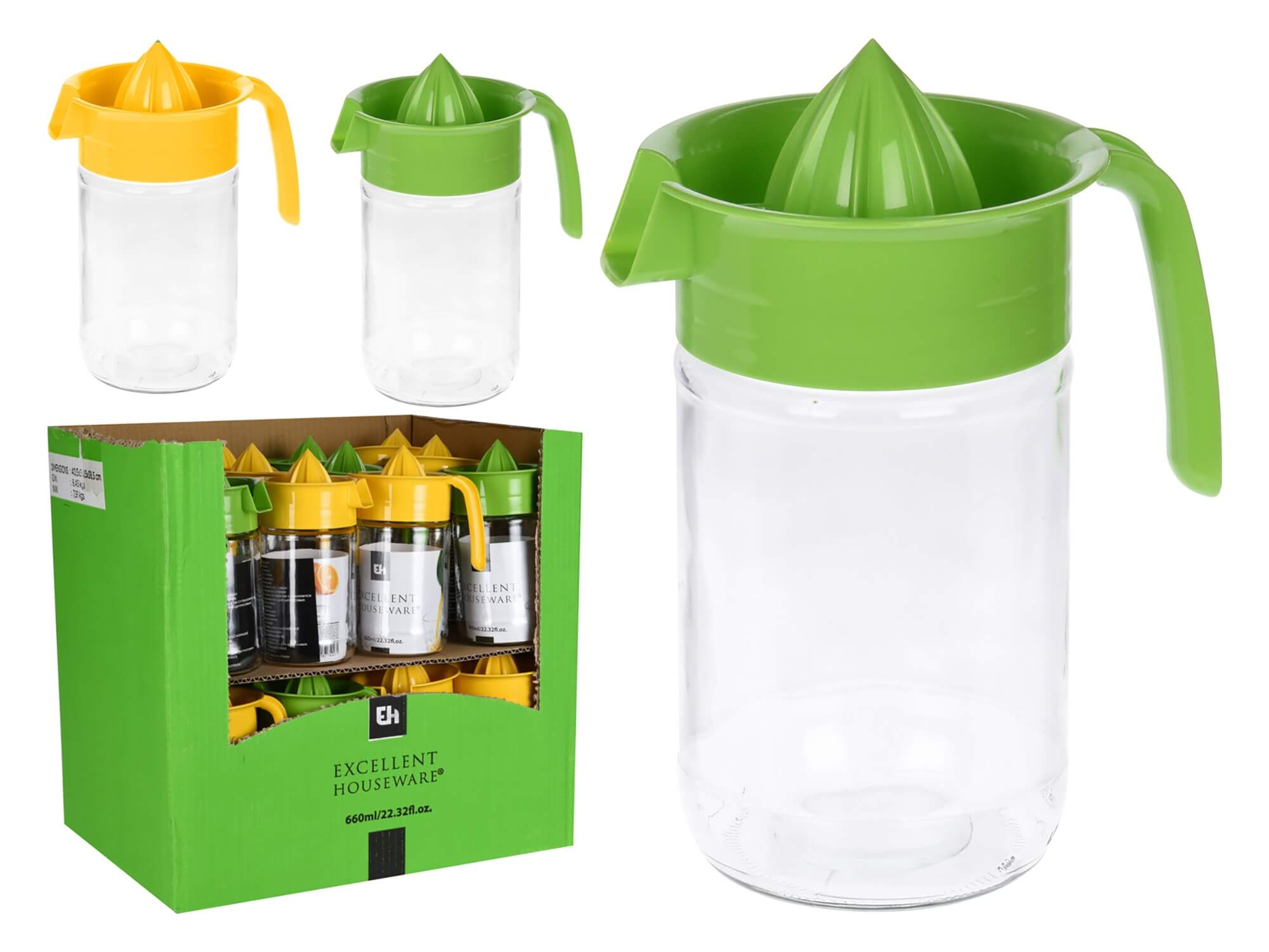 Storcator de citrice (galben sau verde) 0.66l, D10x19cm, sticla, EH