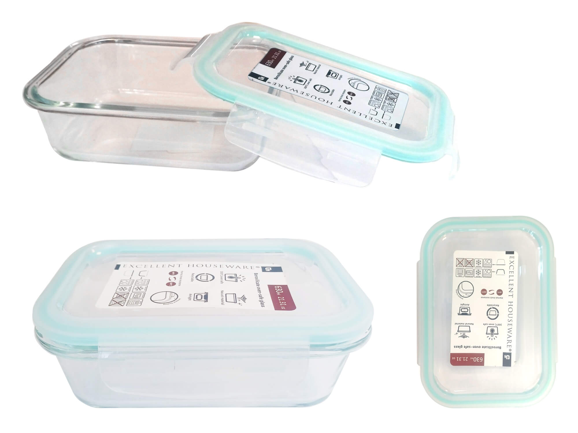 Container ermetic 0.63l, 19x13x5.5cm, sticla