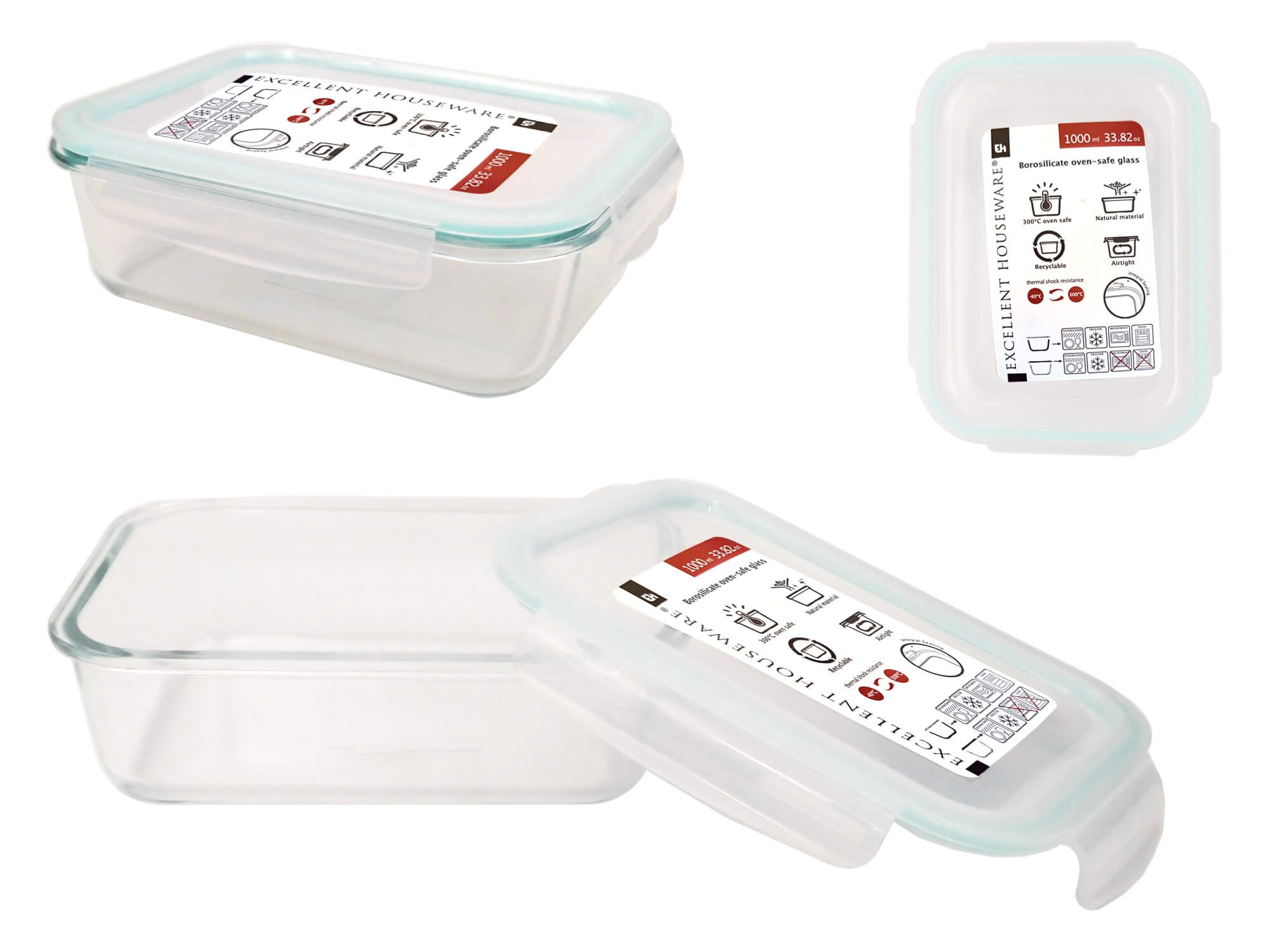 Container ermetic 1l, 19x13x5.5cm, sticla