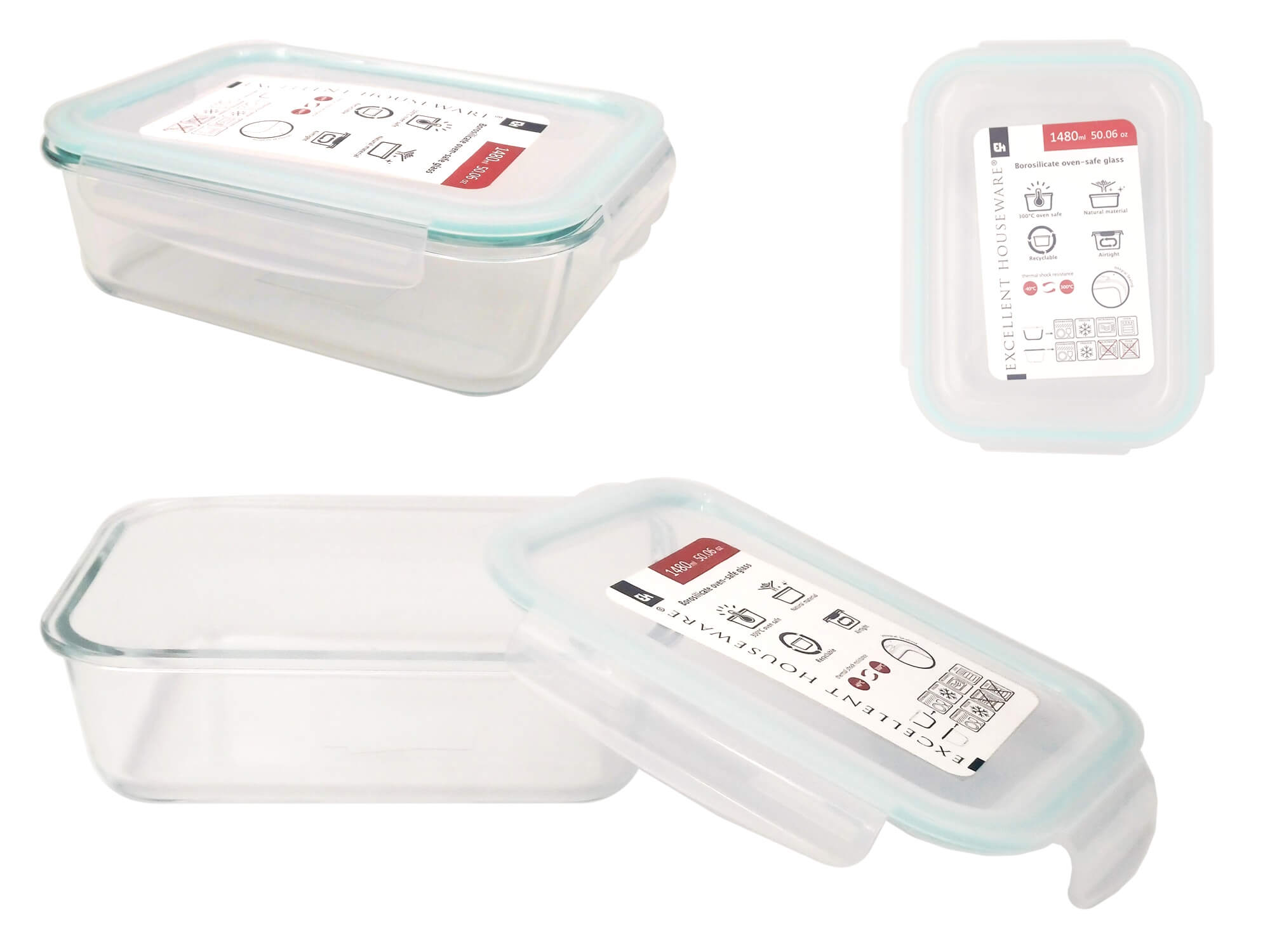 Container ermetic 1.48l, 55x19x13cm, sticla, EH