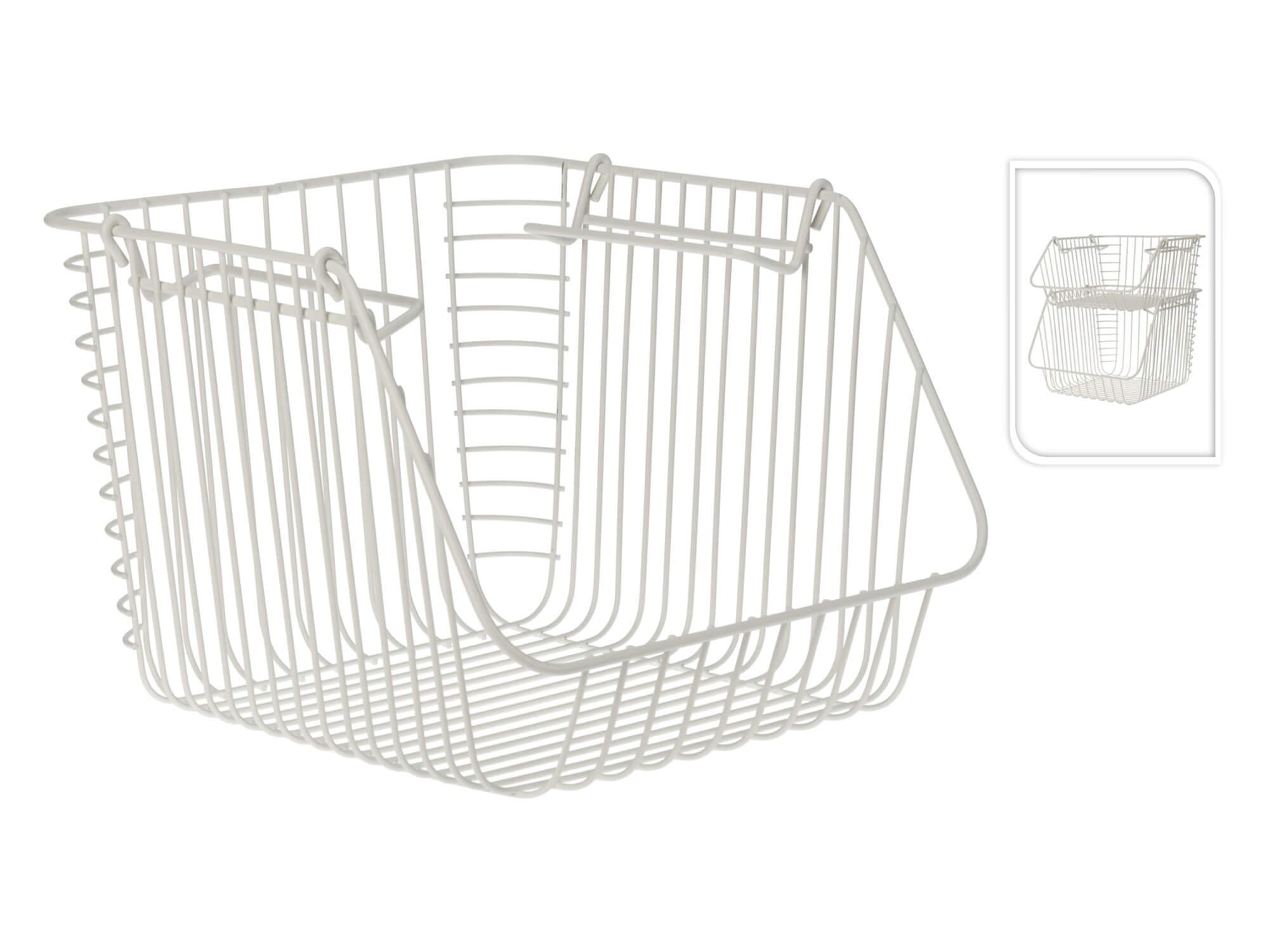 Coș depozitare stivuibil, metal, alb 29x27x21cm