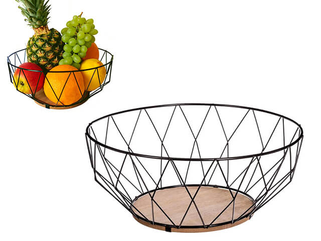 Cos pentru fructe D27X11.5cm, metal negru/lemn, Five