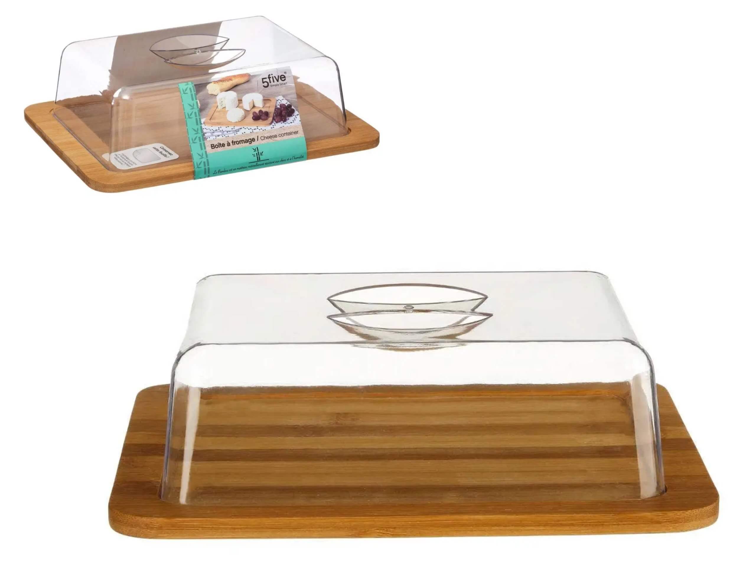 Tava de servire 26x20x7.5cm, capac plastic, baza bambus