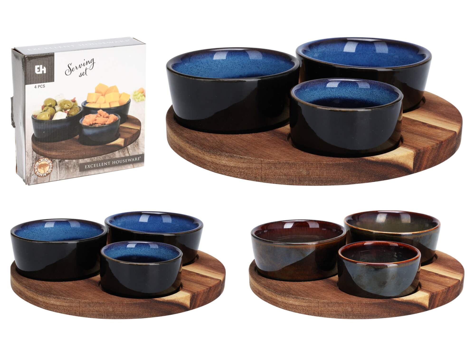 Set pentru aperitiv 4unitati, suport din lemn D20cm, EH