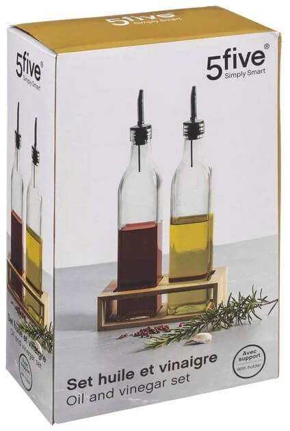 Set 2 sticle pentru ulei/otet, 500ml, cu suport din bambus