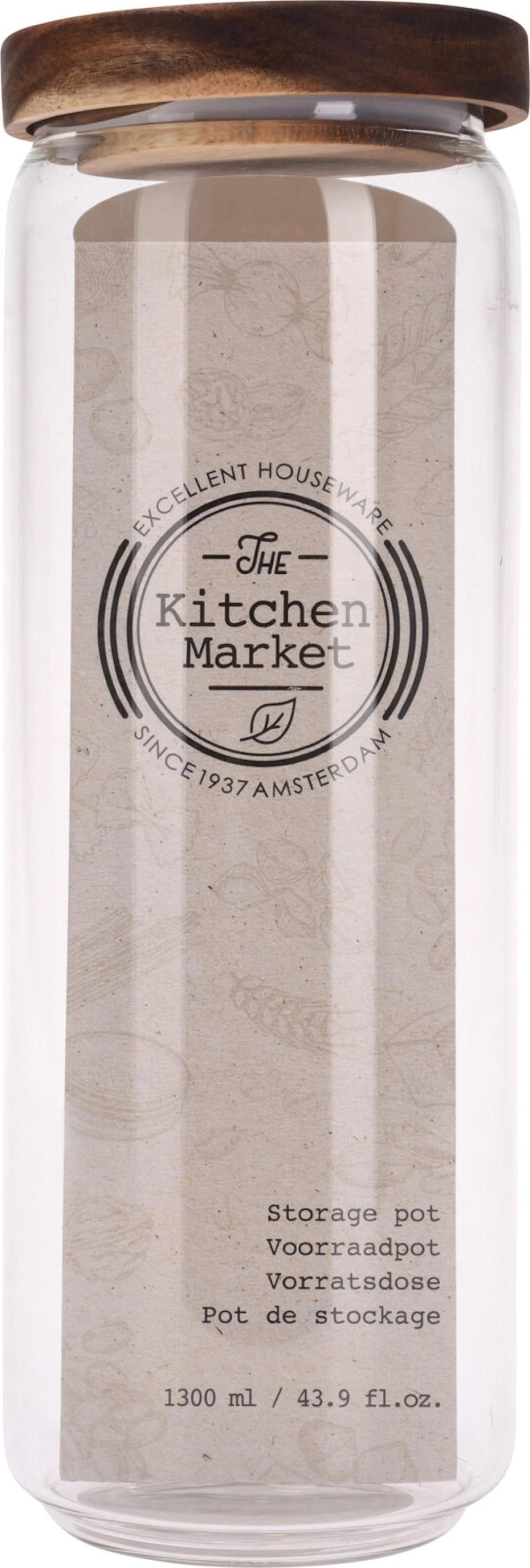 Borcan din sticla cu capac salcam,  1.3l, 25cm, EH